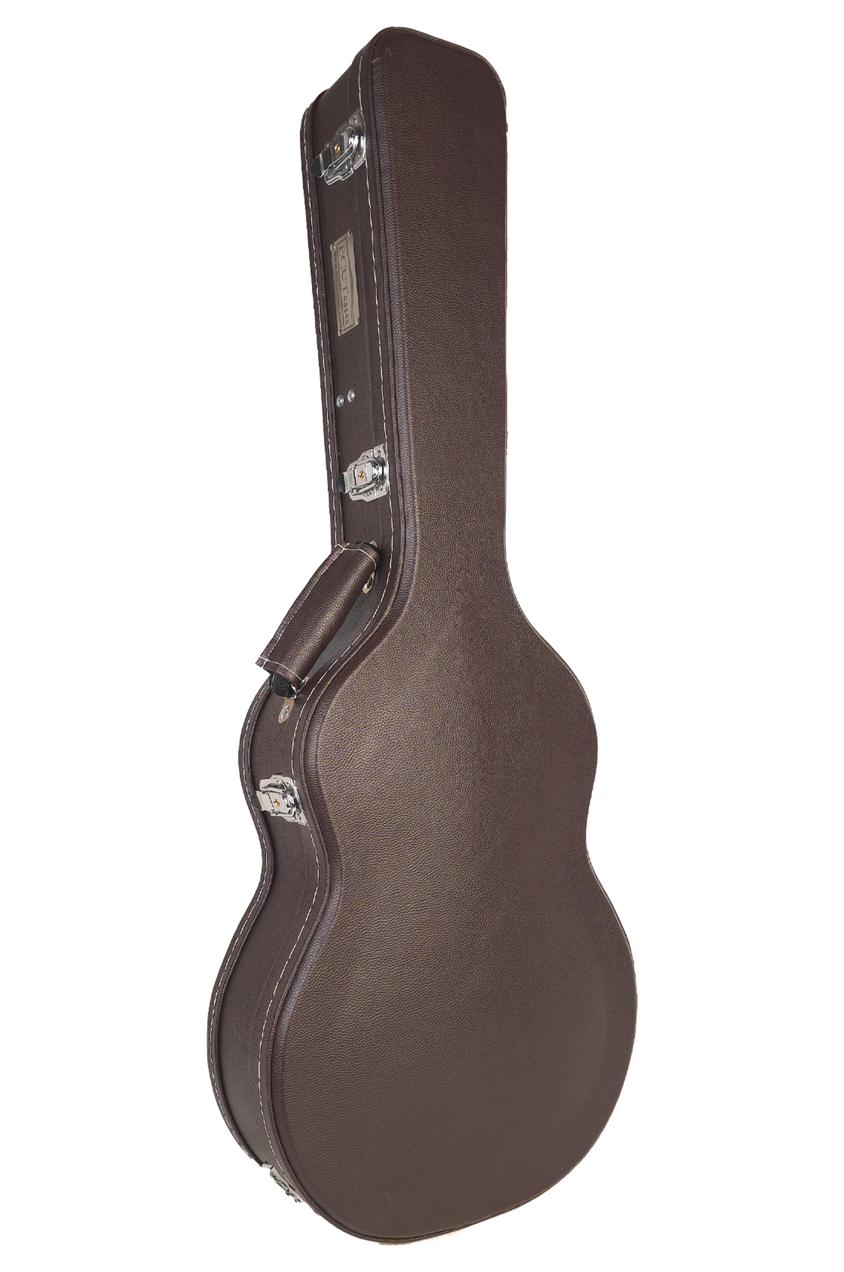 هاردکیس گیتار کلاسیک ایکات کیس قهوه ای سوخته با پوشش داخلی خردلی A5C-S1-26-9 — نمای روبرو (کیس بسته)