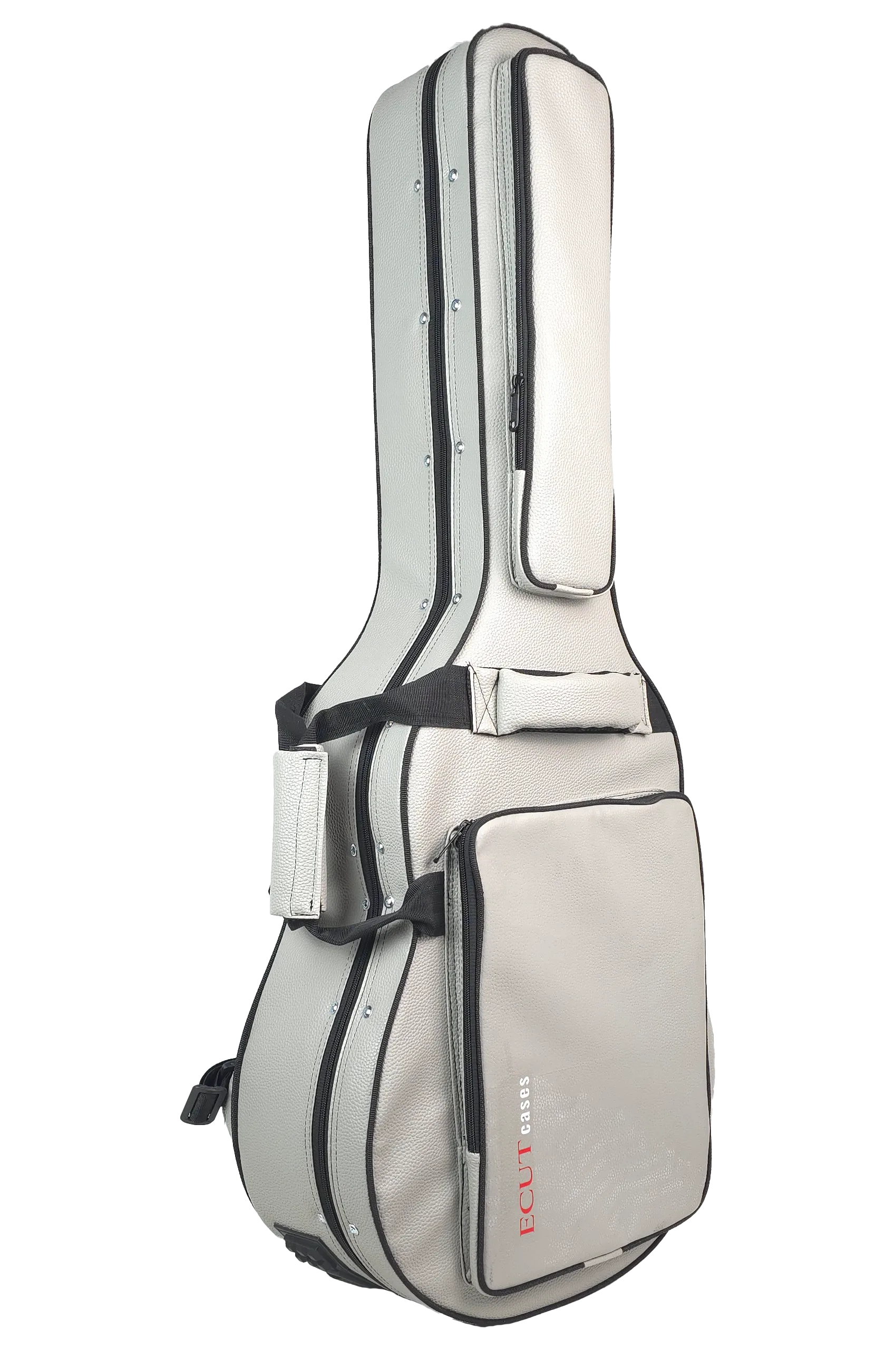 سافت کیس گیتار کلاسیک ایکات کیس طوسی روشن با پوشش داخلی آبی روشن M2Y-28-11 — نمای ۳/۴ و ایستاده